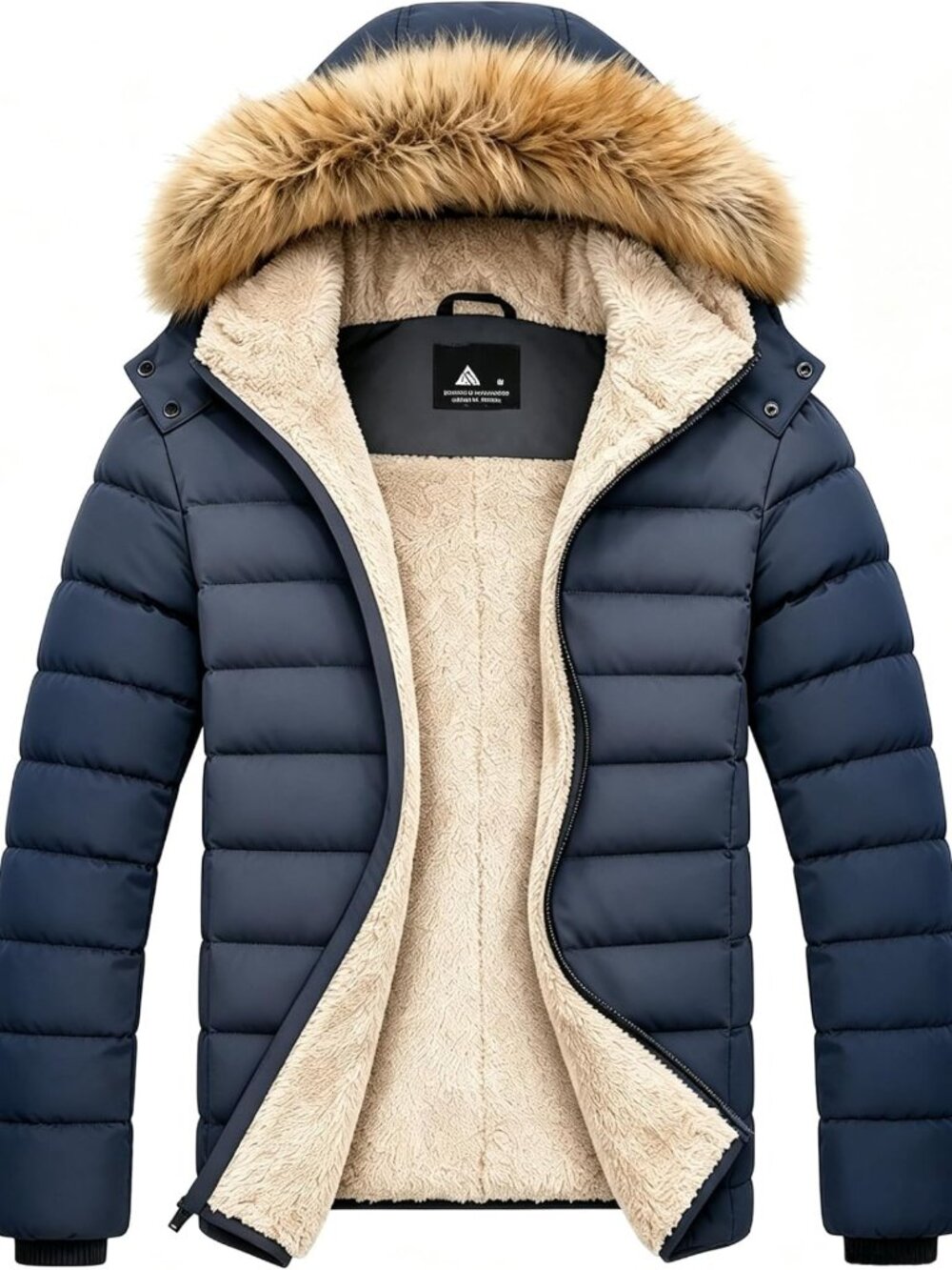Warm Insulated Winter Jacket for Men, Sherpa Lined, Water-Resistant Puffer Coat
